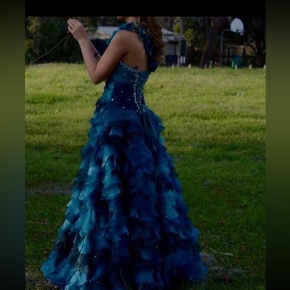 blue galaxy custom prom dress quinceanera dress ball gown